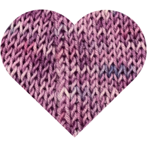 Close-up of Holding Hope hand-dyed yarn knit into fabric, showing rich mauve, plum, and soft lavender tones with subtle tonal variation.